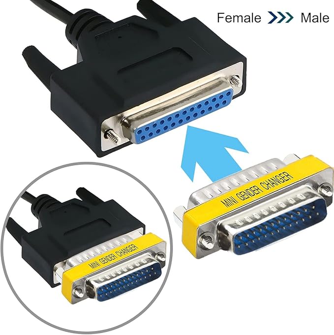 MEIRIYFA DB25 25 Pin Gender Changer D-SUB 25Pin Coupler Serial Cable Gender Changer RS232 VGA Adapter Connetor for Applications Pack of 2 (Male to Male)