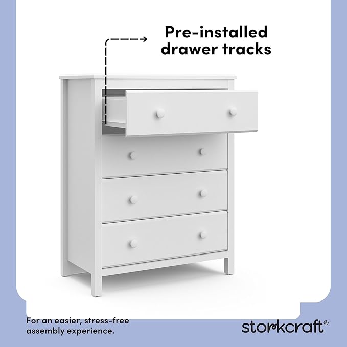 Storkcraft Alpine 4 Drawer Chest (White) – GREENGUARD Gold Certified, Dresser For Nursery, 4 Drawer Dresser, Kids Dresser, Nursery Dresser Drawer Organizer, Chest of Drawers