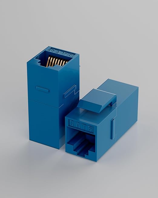 RJ45 Coupler Cat6 Keystone Jack 100-Pack, Female to Female UTP Inline Ethernet Network Coupler for Wall Plates & Patch Panels – Blue