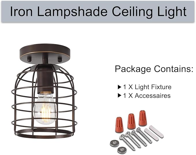 Create For Life® Industrial Vintage Flush Mount Ceiling Light,Oil Rubbed Bronze Semi Flush Mount Ceiling Lamp Fixture for Hallway Stairway Kitchen Garage, E26,1 Pack