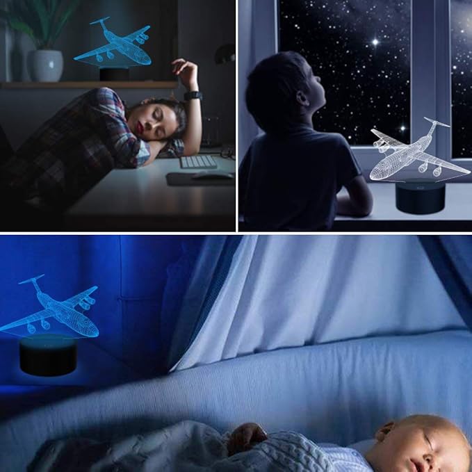 Airplane Night Light 3D Plane Illusion Lamp 7 Color Changing Touch Control with USB Cable LED Fighter Toy Table Desk Decor Lamps for Men Boys Kids Christmas Birthday Gifts