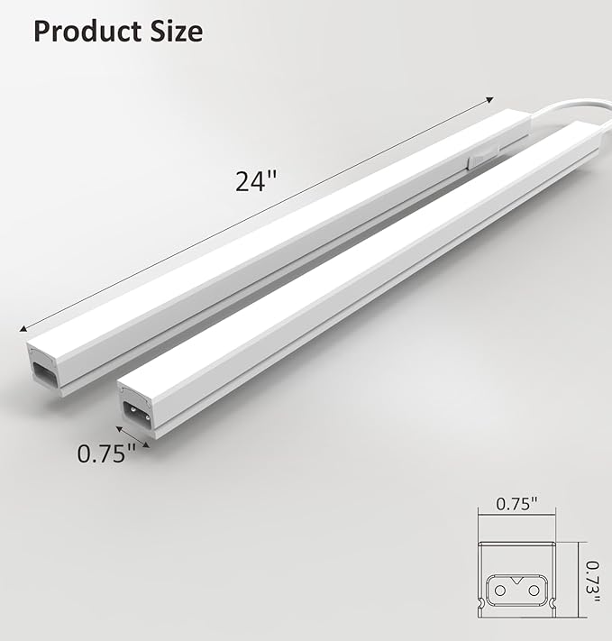 Under Cabinet Lighting Plug in, 24 Inch 2 Pcs, Linkable AC120V 3CCT 3000K/4000K/5000K Ultra Slim, LED Under Cabinet Lights for Counter Light, Kitchen, Shelf, Sink, Workshop, Desk, White