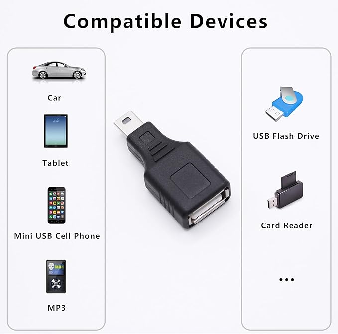 Mini USB to USB A OTG Adapter,Straight Mini USB 5 Pin Male to USB Type A Female Adapter Converter for Digital Cameras,Black(2 Pack)