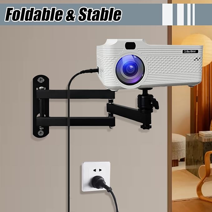 2-Be-Best Projector Wall Mount Upgraded 14" Foldable Arms and Cable Clips Projectors Mount for Wall Quality Cold-Rolled Steel Projector Mount Compatible with XGIMI, PVO, TMY, AuKing Projectors Black