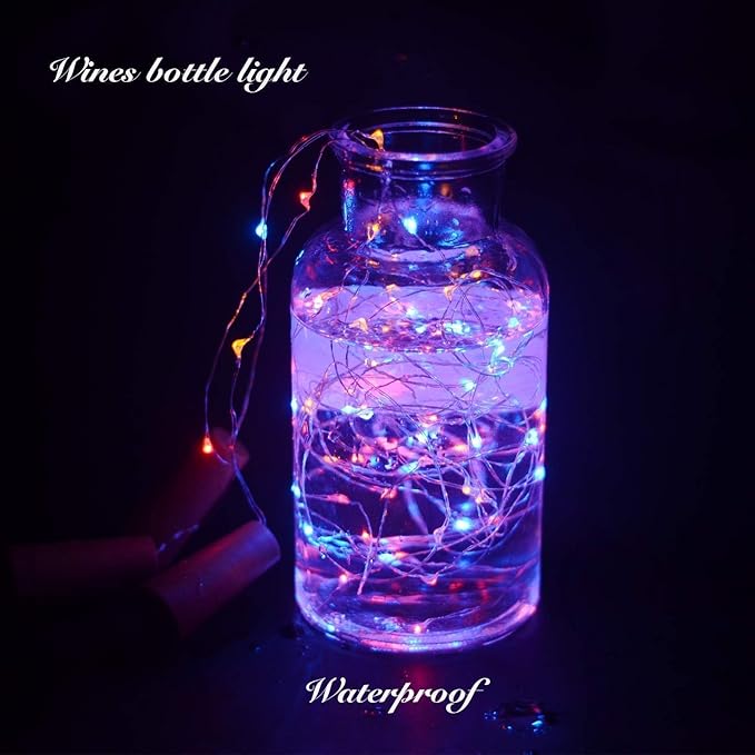 YJFWAL Wine Bottle Lights with Cork, Cork Shape Silver Copper Wire Fairy Mini String Lights, 24 Pack 20LED Battery Operated for Jar DIY, Party, Wedding, Christmas, Halloween, Bar Decor (Multicolor)