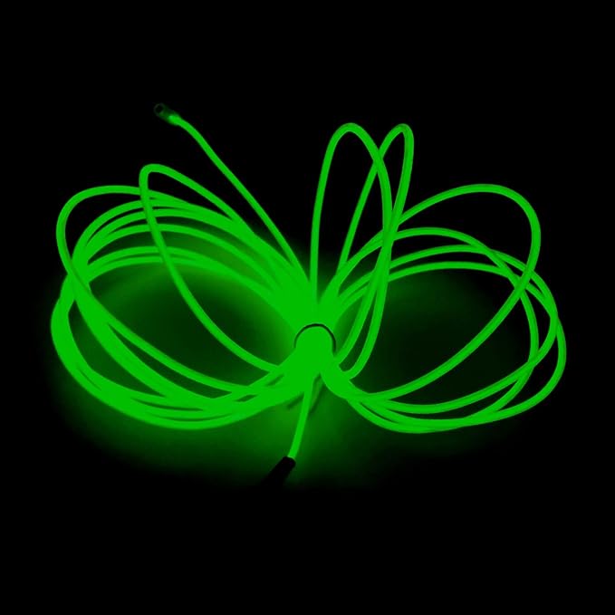 MaxLax EL Wire Green, 16.4ft/5m Portable Battery Pack Neon Light Strip 360° Cuttable Glowing Rope Lights for Parties, Halloween, DIY Decoration