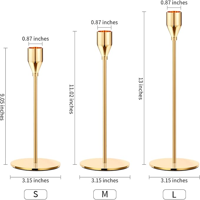 Metal Gold Taper Candle Holder for Wedding, Dinning, Party, Fits 3/4 inch Thick Candle&Led Candles (Set of 6 Pcs)