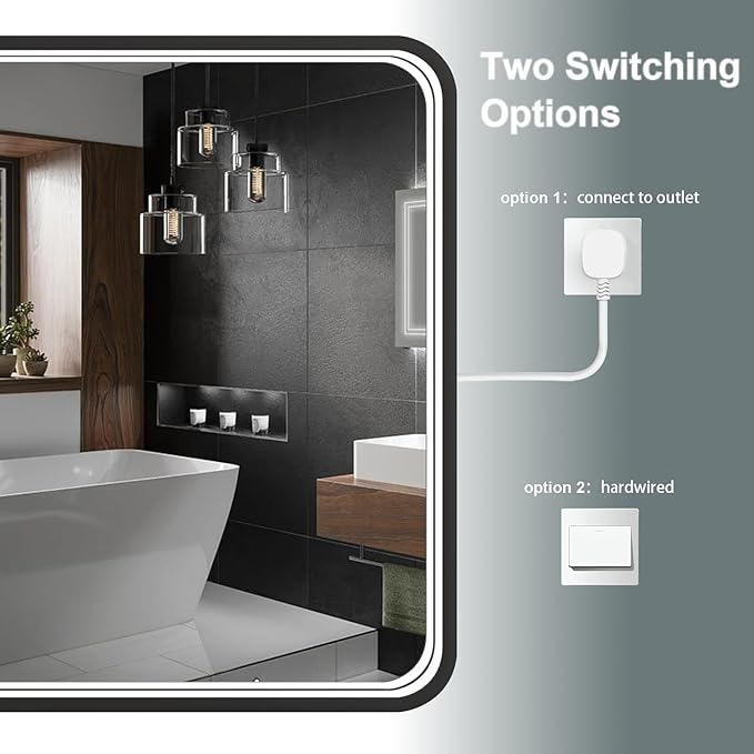 28x36 Inch LED Bathroom Mirror with Lights, Black Metal Framed LED Mirror for Bathroom, 3 Colors and Stepless Dimmable Wall Mounted Lighted Bathroom Vanity Mirror, Anti-Fog, Memory