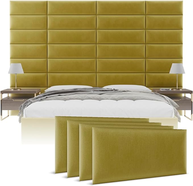 Vänt Upholstered Wall Panels - King/Cal King Size Wall Mounted Velvet Headboards - Velvet Olive Moss - Twin/King - Set of 4 Panels (Each Individual Panel 39"x11.5")