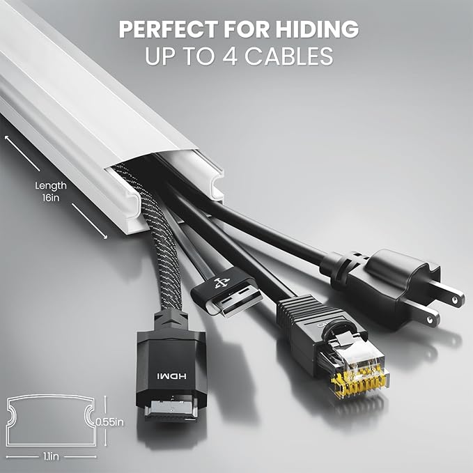 Cord Covers for Wires on Wall - 300in Cable Management Cable Hider - Cord Hiders for TV On Wall - Paintable Cable Concealer - Wire Covers for Cords - 20X (L16 x W1.1 x H0.55) - Large | White