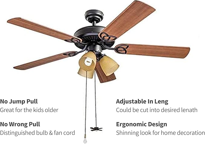 Ceiling Fan Pull Chain,24Inch Extra Long with Decorative Frosted Glass Bulb and Fan Cord,Fit All Standard 3mm Diameter Ceiling Fans(Dark Antique)
