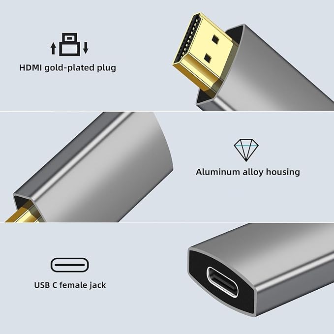 USB C Female to HDMI Male Adapter with USB Video Cable, 4K@60Hz Uni-Directional USB Type C Source to HDMI 2.0 Display Converter Thunderbolt 3/4 to HDM-I for i-/Phone 17 MacBok Pro/Air, Galaxy - 2 Pack