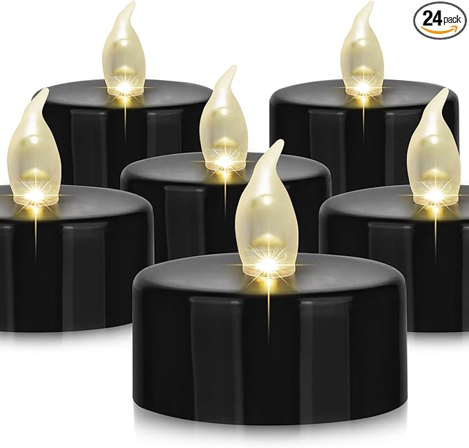Battery Operated LED Tea Lights: 50PACK Flameless Votive Candles Lamp Realistic and Bright Flickering Holiday Gift Long Lasting 200Hours for Seasonal & Festival Celebration Black