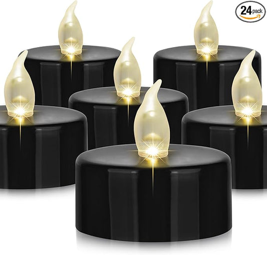 Battery Operated LED Tea Lights: 50PACK Flameless Votive Candles Lamp Realistic and Bright Flickering Holiday Gift Long Lasting 200Hours for Seasonal & Festival Celebration Black