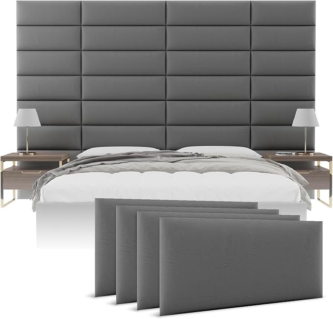 VANT Upholstered Headboards - Accent Wall Panels - Packs of 4 - Vintage Leather Gray Pewter - 30" Wide x 11.5" Height - Easy to Install - Queen - Full Size Headboard