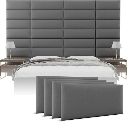 VANT Upholstered Headboards - Accent Wall Panels - Packs of 4 - Vintage Leather Gray Pewter - 30" Wide x 11.5" Height - Easy to Install - Queen - Full Size Headboard