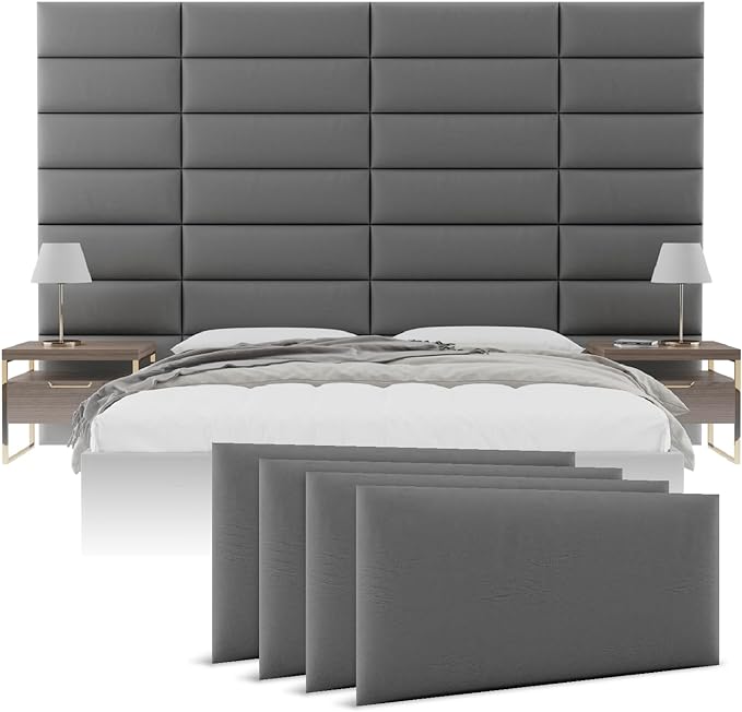 Vänt Upholstered Wall Panels - King/Cal King Size Wall Mounted Headboards - Vintage Leather Gray Pewter - Twin/King - Set of 4 Panels (Each Individual Panel 39"x11.5")