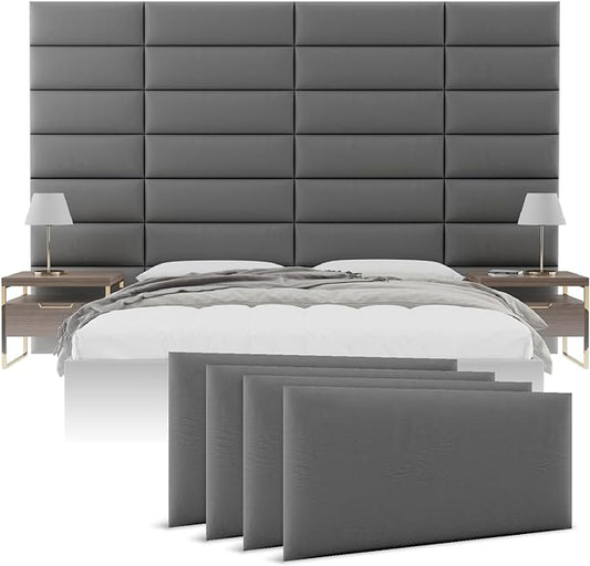 Vänt Upholstered Wall Panels - King/Cal King Size Wall Mounted Headboards - Vintage Leather Gray Pewter - Twin/King - Set of 4 Panels (Each Individual Panel 39"x11.5")