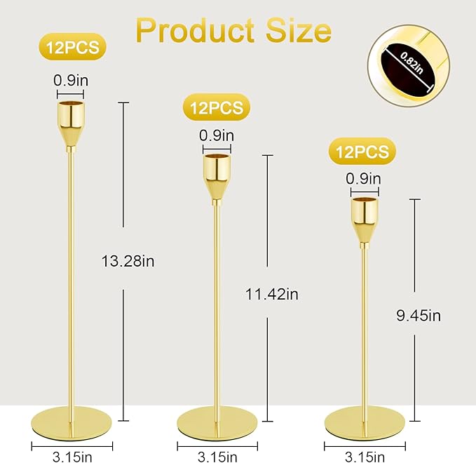 Gold Candlestick Holder Set of 36 for Taper Candles, Decorative Candle Holders Bulk Candle Stick Holders Taper Candle Holders for Table Centerpiece Wedding Dinning Party Anniversary Home Decor