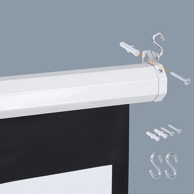 Smartxchoices 100" 16:9 HD Manual Projector Screen with Auto Lock Anti-Crease Home Theater Office Wall Mounted Ceiling Pull Down Projection 1.1 Gain Matte White, View Size: 87 x 49 inches