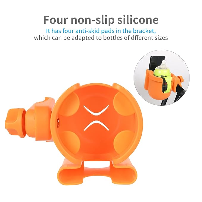 Suranew Adjustable Stroller Cup Holder with Phone Holder for Baby Stroller for Family Members (Orange)