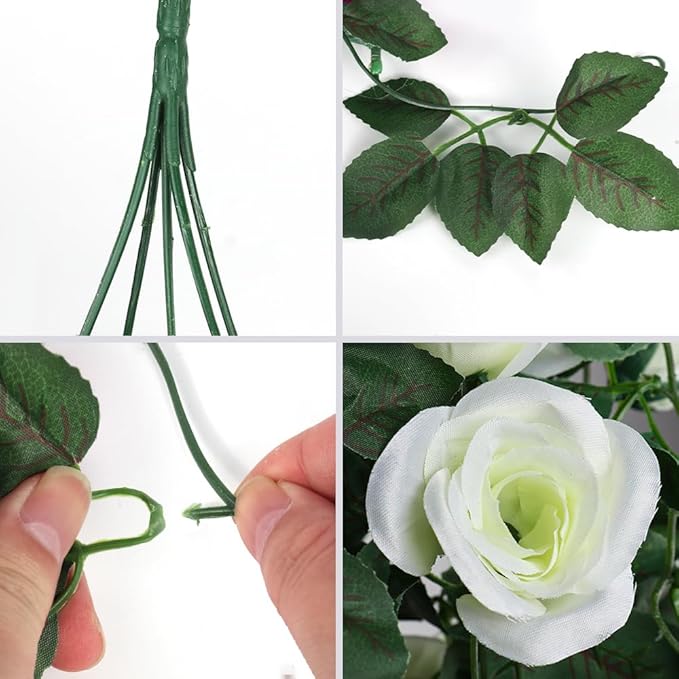 RECUTMS Artificial Plants Hanging 2Pieces 3.3Ft Rose Plant Flowers Vines Wedding (White)