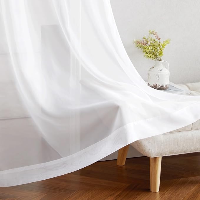 NICETOWN White Sheer Curtains 80 inches Long for Doorway, Grommet Voile Sheer with Light Filtering Window Treatments Elegant Door Curtains for Nursery/Bedroom, W42 x L80, 2 Panels
