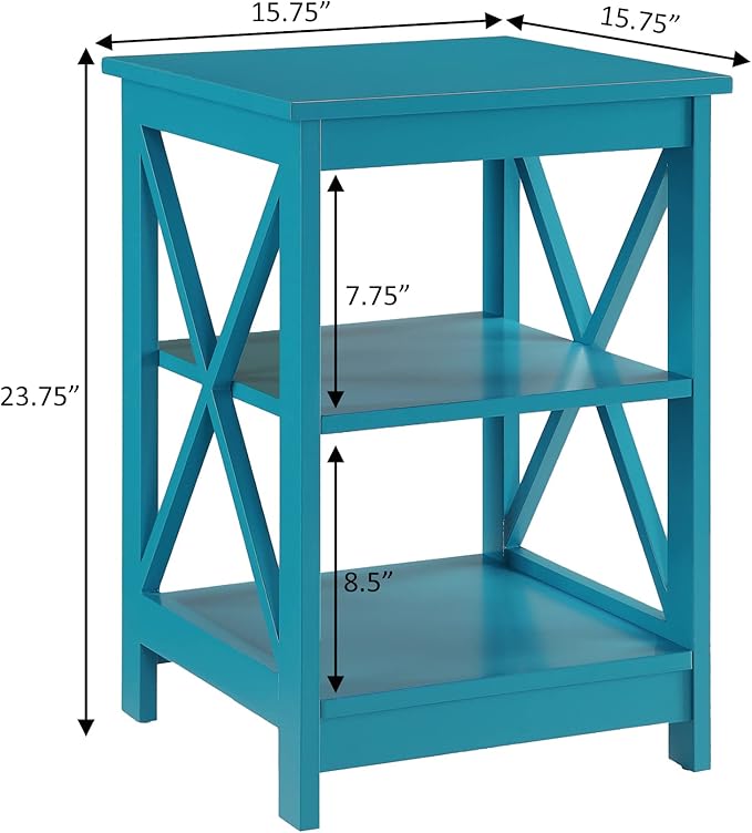 Convenience Concepts Oxford End Table 15.75" - Modern Living Room Table with Storage Shelves, Transitional Nightstand Side Table for Home Decor and Display, Blue