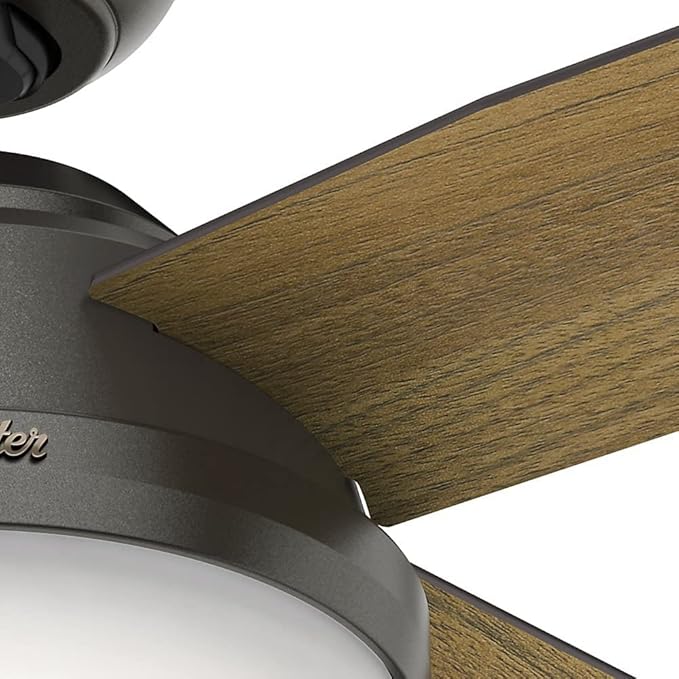 Hunter 44 inch Indoor Ceiling Fan with LED Light and Remote Control - Bronze Modern Ceiling Fan, Standard Mount, 4 Blades, For Bedroom, Living Room, or Kitchen - Dempsey 59444, Noble Bronze