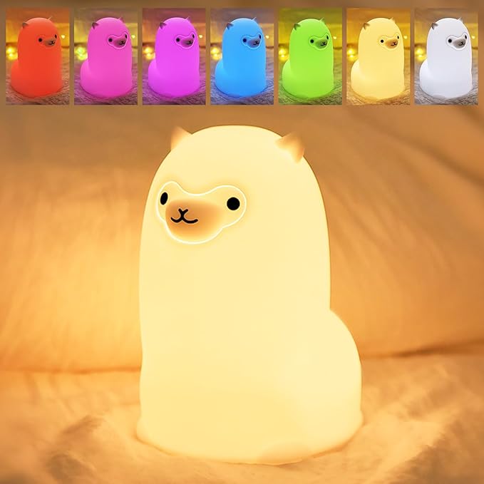 Tremdwoto Alpaca Night Light for Kids，7 Color Baby Nightlight with Touch Control & 1H Timer, Battery Operated Soft Animal Night Light for Nursery, Toddler Room Decor, Gift for Girls, Boys, Women