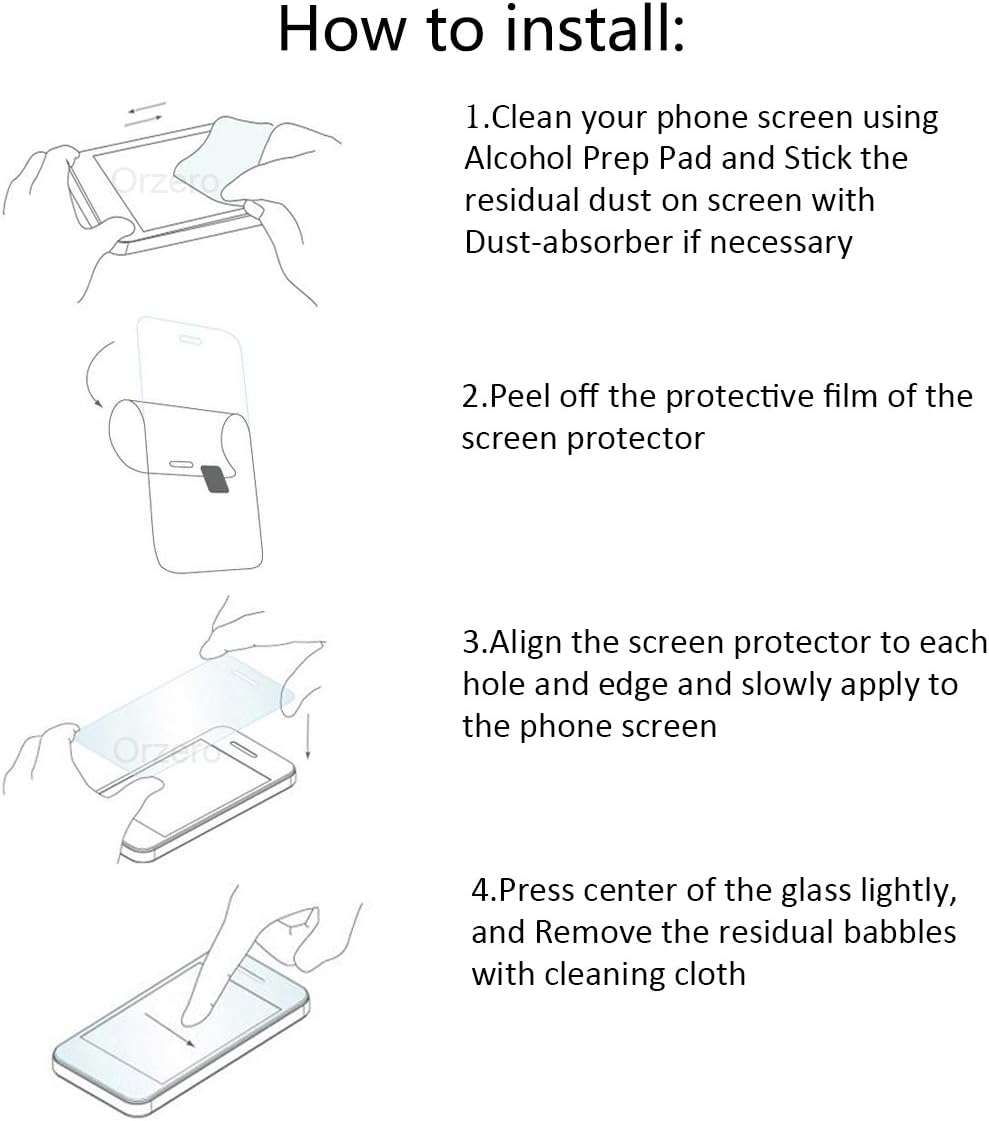 Orzero Tempered Glass Protector for GoPro Hero 8, 3Pcs Screen + 3Pcs Display Lens + 3Pcs Front Protectors
