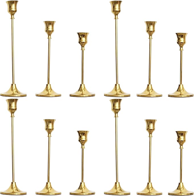 12PCS Brass Candlestick Holders Gold Candle Holders Taper Candles Holders Decorative for Thanksgiving Day Christmas Dinning Wedding Party Anniversary Home Decor.