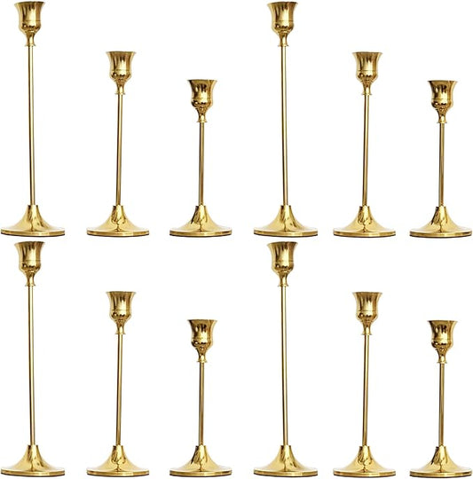 12PCS Brass Candlestick Holders Gold Candle Holders Taper Candles Holders Decorative for Thanksgiving Day Christmas Dinning Wedding Party Anniversary Home Decor.