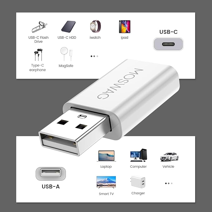 MOSWAG 3 Packs USB C Adapter USB C to USB Adapter USB Male to Type C Female Adapter Compatible with Apple MagSafe Charger,iMac,MacBook Pro,MacBook,Laptops,PC,Computers and More