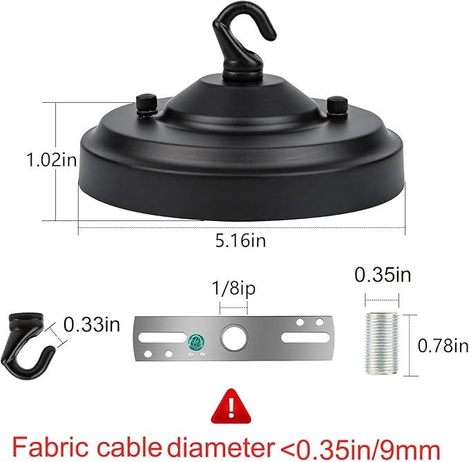 Light Canopy Kit, 5IN Chandelier Kit with Hook, Matte Black Ceiling Metal Canopy for Pendant Light, Grow Light, Plant, Max Load 33LBS