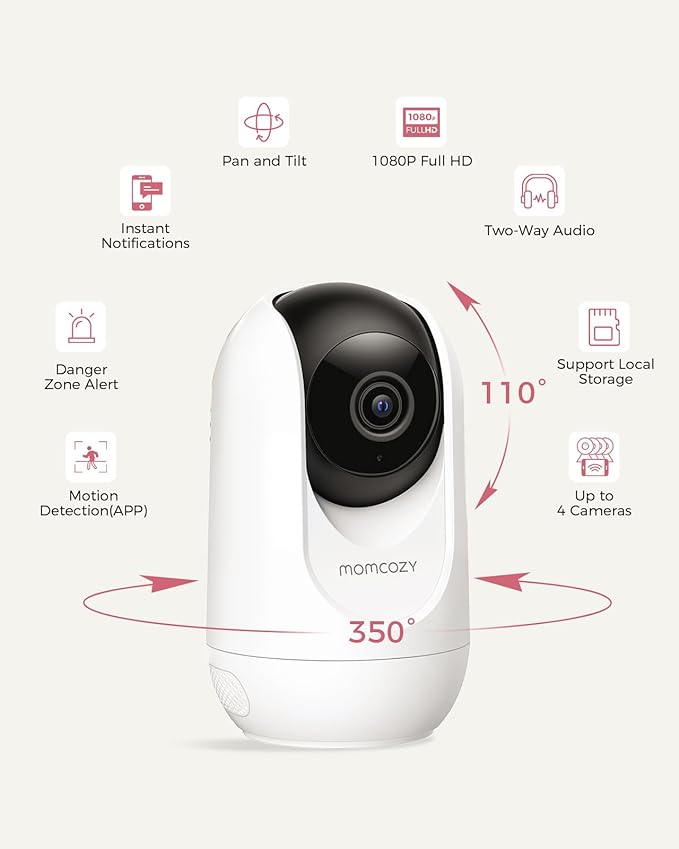 Momcozy Smart WiFi Baby Monitor, APP Control Baby Monitor with Camera & Audio, Danger Zone Alert, Motion & Cry Detection, 1080P Night Vision, 2-Way Talk, Photo & Video Recording (Compatible With BM04)