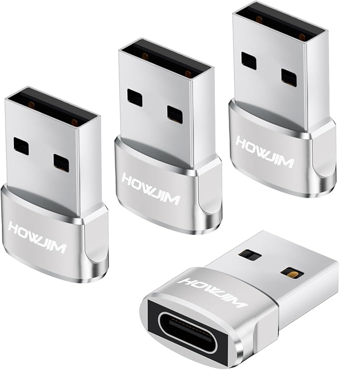 USB to USB C Adapter 4 Pack,PD27W/66W QC100W Fast Charging 480Mbps Data Transfer,Type-C Female to USB2.0 Male Adapter,OTG Type C to USB Adapter for M-acBook Pad Phone 15 16 17 G-alaxy X-peria Silver