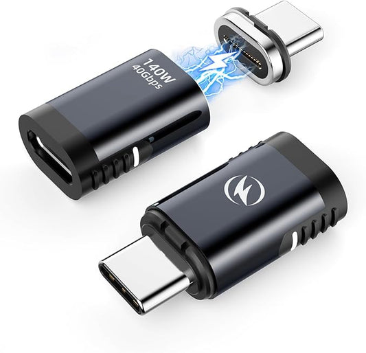 HanCenDa 140W USB C Magnetic Adapter 2Pack, 180 Degree Adapter 40Gbps Support 8K@60Hz Video Display for Thundeolt MacBook Pro/Air and More Type C Devices