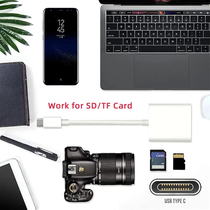 NFHK USB 2.0 Type C USB-C to TF Micro SD SDXC SDHC Card Reader Adapter Compatible with MacBook Laptop Tablet Phone