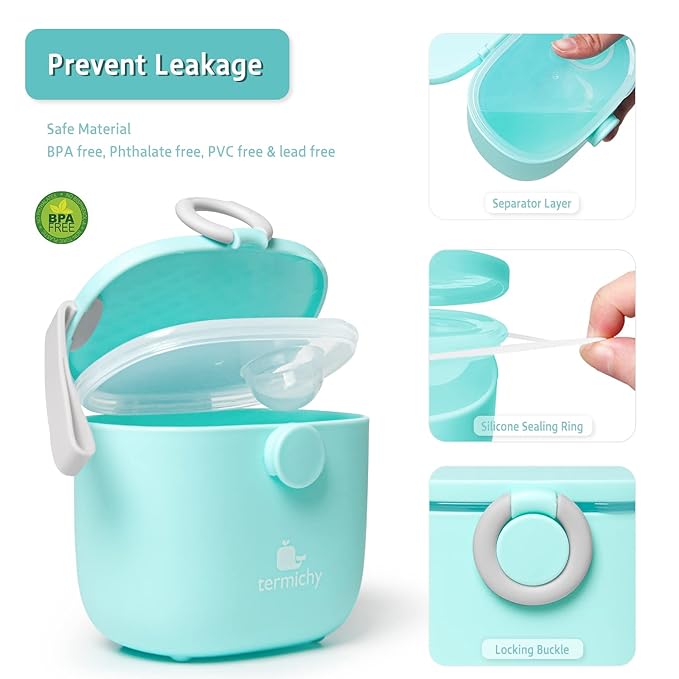 Termichy Baby Formula Dispenser, Portable Milk Powder Dispenser Container with Carry Handle and Scoop for Travel Outdoor Activities with Baby Infant, 8.8OZ, 0.55LB, 250g (Blue-2pack)