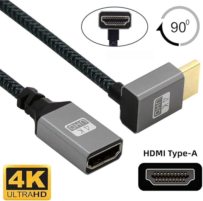 Chenyang HDMI 1.4 Cable,HDMI Type A Male to Female Extension Cable Connector 90 Degree Down Angled