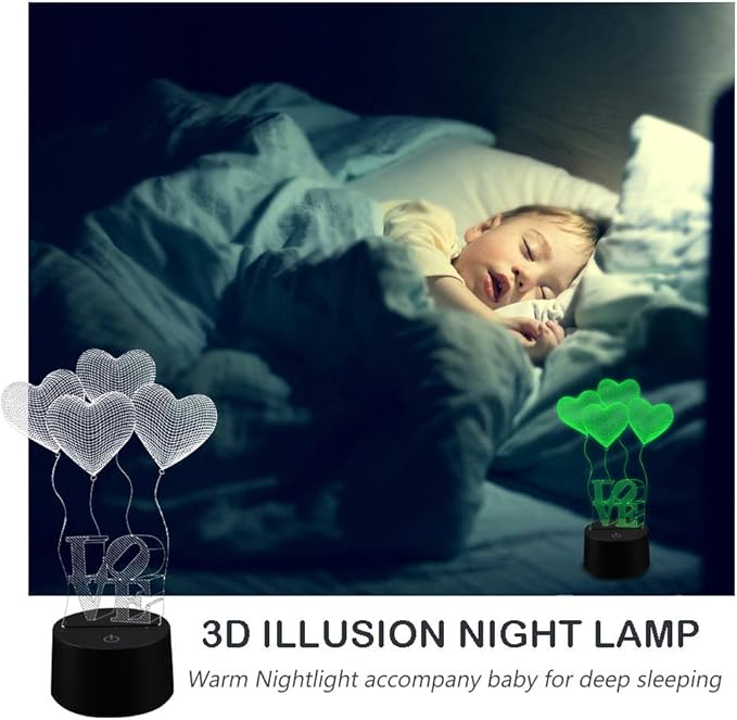 AZIMOM 3D Illusion Lamp 4 Love Heart Balloon Love Shape 16colors Night Light for Kid Touch Sensor &Remote Control USB Battery Power Bedside Desk Bedroom Home Decoration Boys & Girls Women Birthday