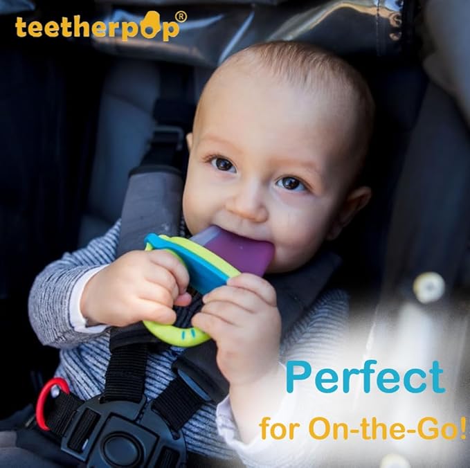 Teetherpop Fillable Silicone Teether for Babies – Breastmilk Popsicle Molds for Teething with Spill-Proof Sippy Slits – Freezable Baby Teethers for Liquids & Purées - Cooling Teething Relief -BlueLime