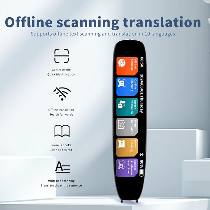 Language Translator Pen, 142 Languages Supported Translation Pen, OCR Pen Scanner, Text to Speech Reading Pen for Dyslexia, Text Extract Reader Pen, Portable Traductor Pen for Study, Travel, Business