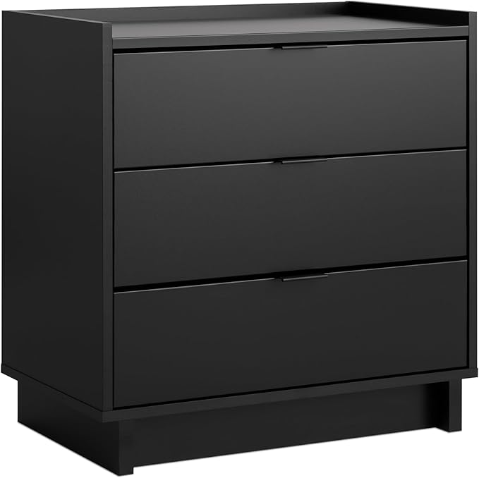 Prepac Simply Modern Nightstand Bedside Table, Black Nightstand for Bedroom, End Table with 3 Drawers 26.5" W x 26.75" H x 16" D