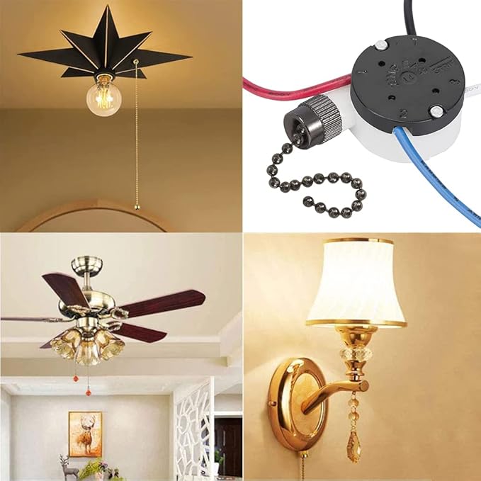 Ceiling Fan Switch Zing Ear ZE-208s E89885 3 Speed 4 Wire Pull Chain Switch Fan Light Switch Replacement Part with 4 Pre-Installed Wires(Black Chain)