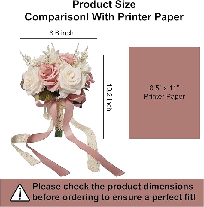 Wedding Bouquets for Bride, Champagne White & Pink Bridal Bridesmaid Wedding Flowers, Artificial Toss Rose for Civil Ceremony (Hollow Lace Ribbon Handle)