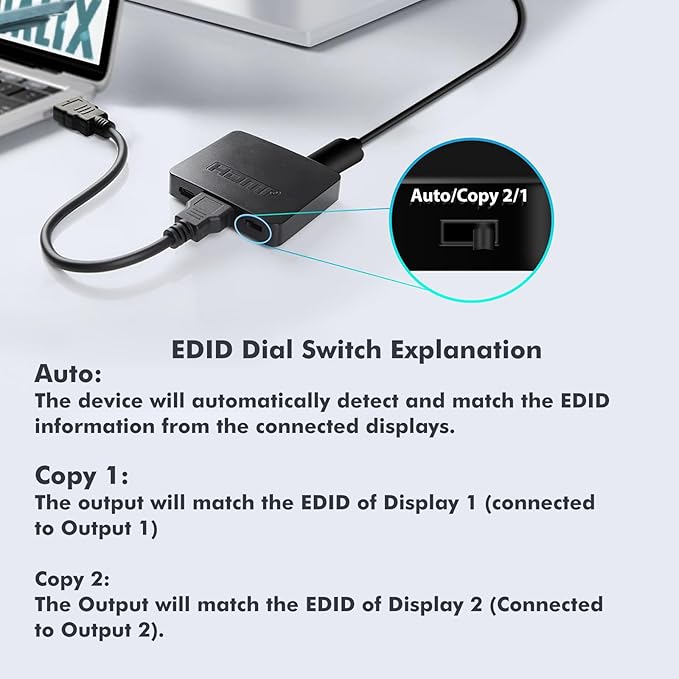 HDMI Splitter 1 in 2 Out, 4K HDMI Hub 2.0 Video Duplicator with 2.5ft USB Power Cable and Adapter, Supports 4K@30Hz UHD for TV, Monitor, Projector, PS4, Xbox, Blu-Ray – Mirror Mode Only