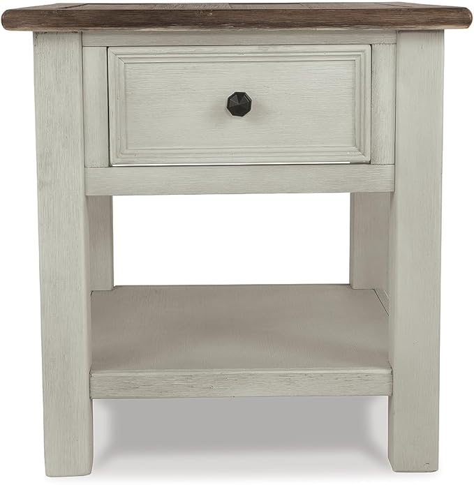 Signature Design by Ashley Bolanburg Farmhouse Square Two Tone End Table, Antique Cream
