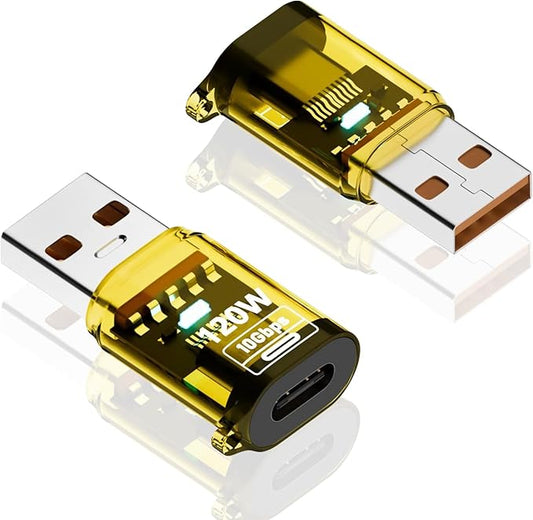Poyiccot USB C Female to USB Male Adapter 120W, 2-Pack 10Gbps USB 3.2 Type C to Type A Charger OTG Converter Compatible for iPhone 11 12 13 14 15 Pro Max, Galaxy Note 10 S20 Plus 20, Earphone,Yellow